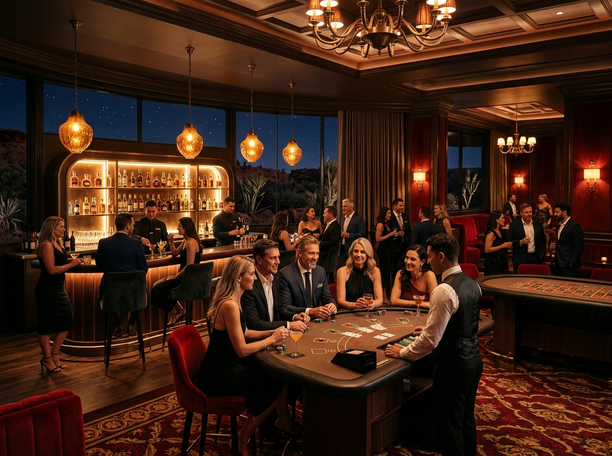 Amber and bronze casino lounge in an Australian desert resort