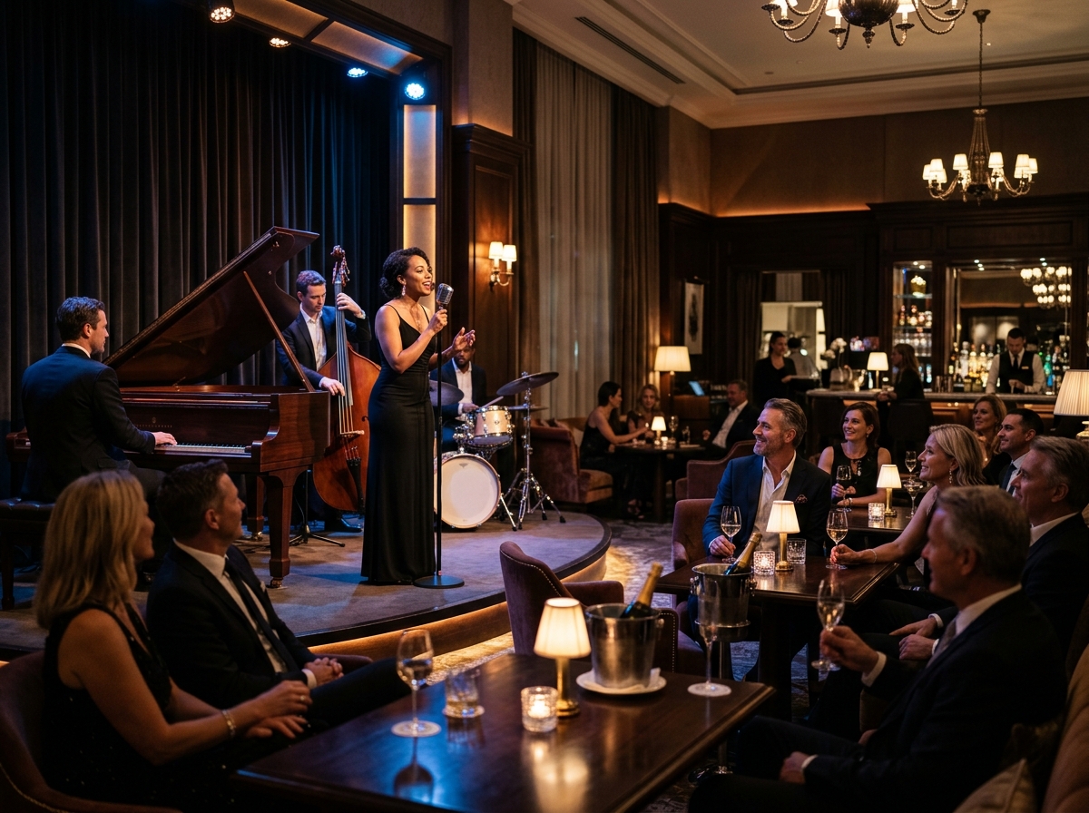 Live music performance in an elegant hotel lounge